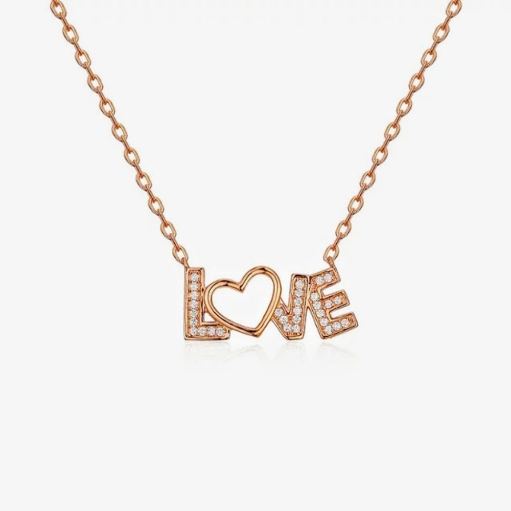 AAQuatif Love Script Necklace | 925 Silver, Gold/Rose Vermeil | Lab-Created CZ